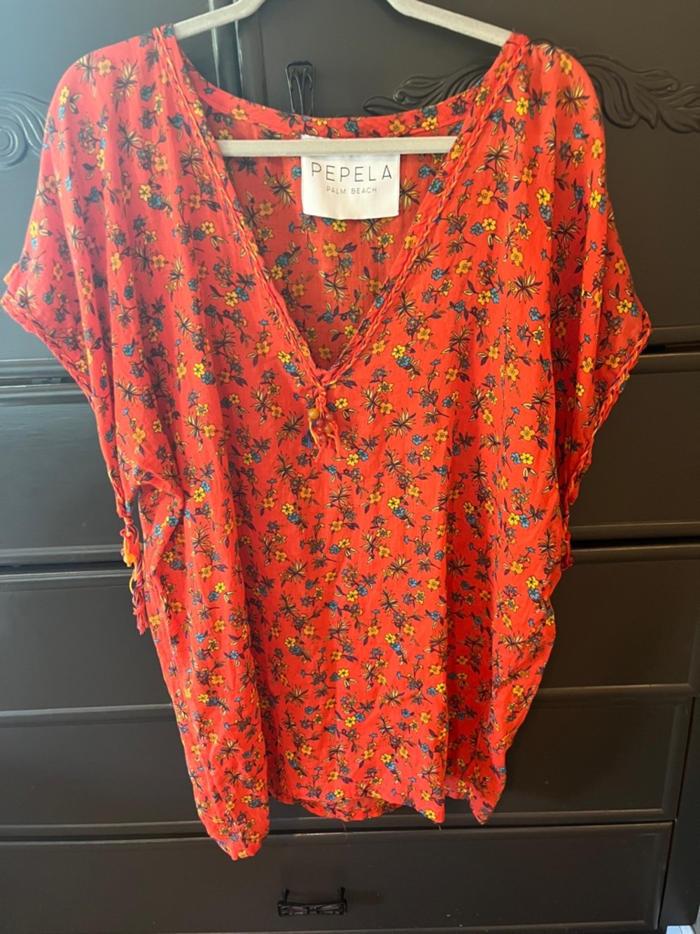 Red Floral V-Neck swimsuit Coverup